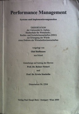 Performance Management. Systeme und Implementierungsansätze. Hoffmann, Olaf: