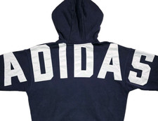 Adidas Hoodie Sweater Men's SMALL Blue Center Trefoil Lined Big Arch Spellout