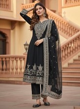 Stunning Look Black Faux Georgette Salwar Kameez With Dupatta For Function Wear