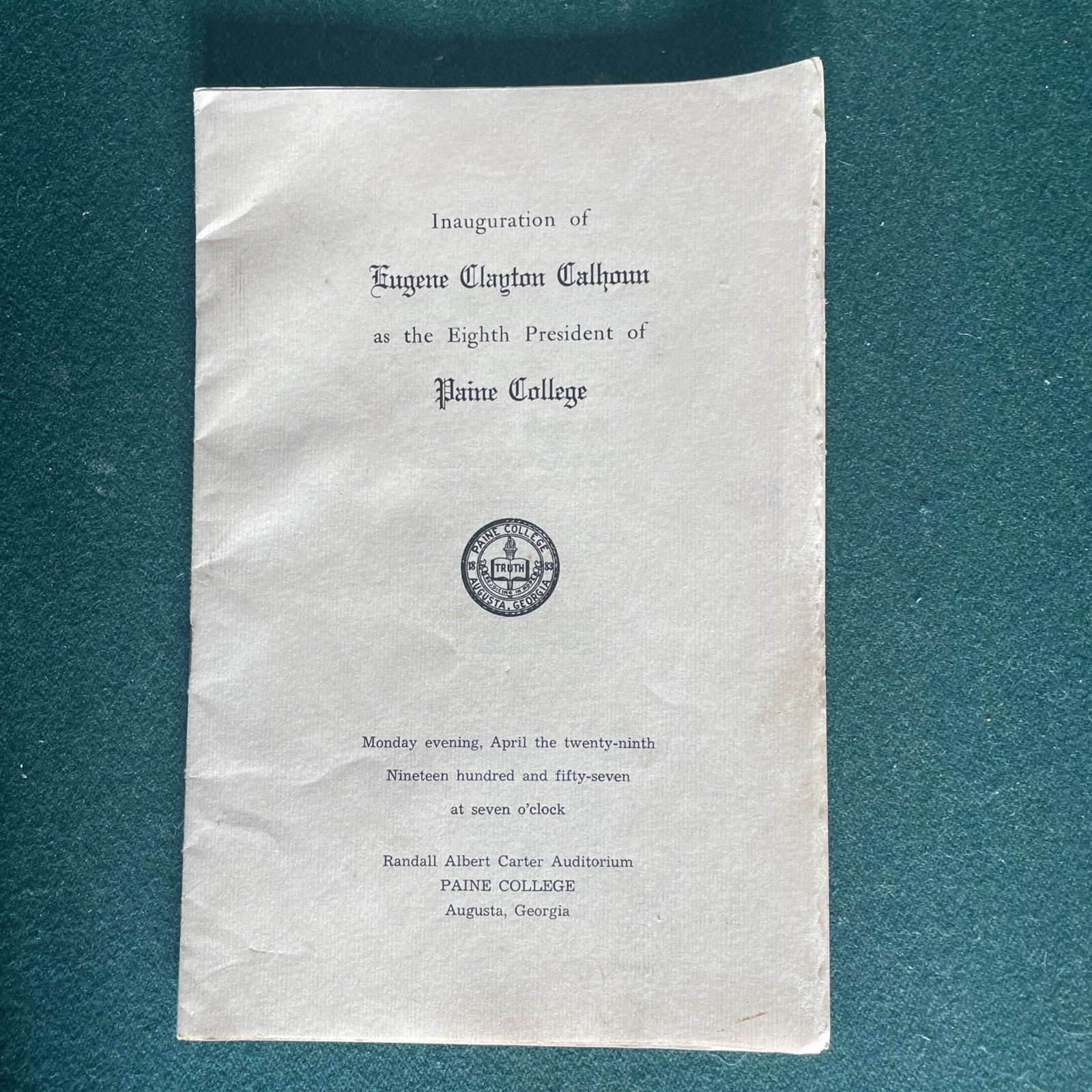 The Ruler Program 1957 Program Paine College Augusta Georgia Inauguration President ...