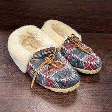L.L. Bean Women's Wicked Good Moccasins Size 10 M Fleece Plaid Slippers 505049