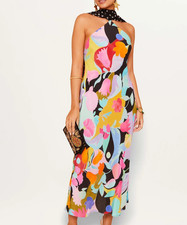 RIXO Silk Hayley Silk Midi Slip Dress Tulip Spot Mix Multi - Size 10 Anthro