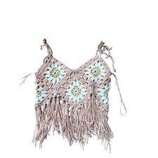 Tullabee Kids Pink Crochet Daisy Granny Square Fringe Halter Top 18-24 Months