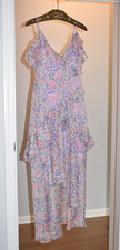 ASTR The Label Ruffle Asymmetrical Midi Dress in Lilac Purple Multi Floral Sz. M