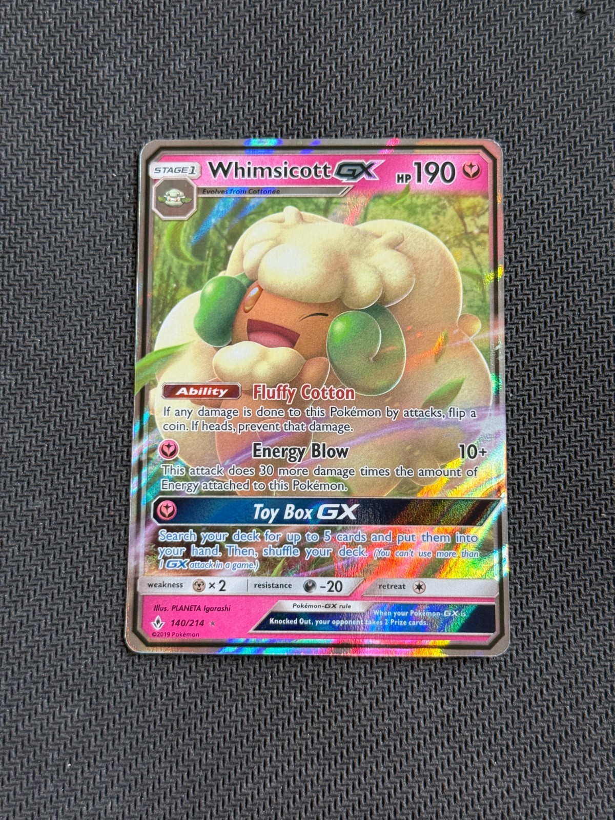 Unbroken Bonds Pokémon TCG Whimsicott GX HOLO, RARE, 140/214