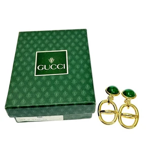 Boucles d'oreilles GUCCI couleur GP pierre balançoire or vert accessoires femme avec boite