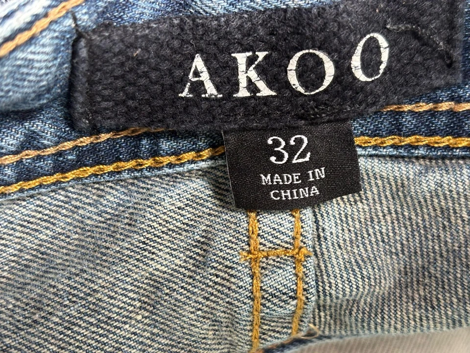 Pantalones Cortos de Denim AKOO Para Hombres 32 Azul Claro Lavado Pintura Envejecida Salpicaduras Ajuste Estándar Foto 3 de 4