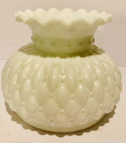 Vintage MILK GLASS Diamond Quilt Lamp Light Shade 6 3/4” Diameter Base