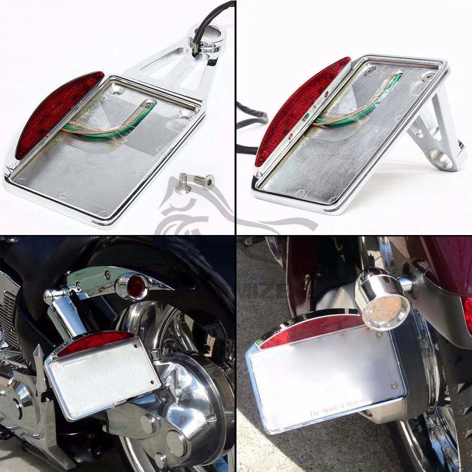 Motorcycle Brake Tail LED Light Side Mount License Plate Bracket Holder Chrome - Image 3 of 4
