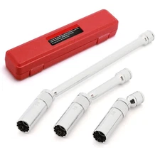 3/8" Drive Swivel Magnetic Spark Plug Socket Set, 3 PCS 12 PT 5/8" Extension Set