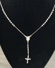 silver 925 catholic Rosary /Rosario Plata 925 MX  20'' de largo 2.1mm anchor.