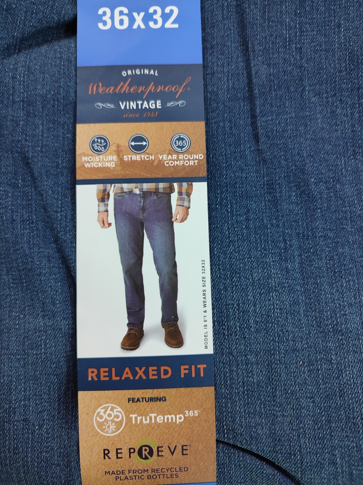 Weatherproof Vintage Jeans Men 36x32 Relaxed Fit Stretch Moisture