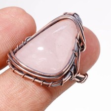 Rose Quartz Gemnstone Ring Handmade Unique Wire Wrap Copper Jewelry 6.50" R763