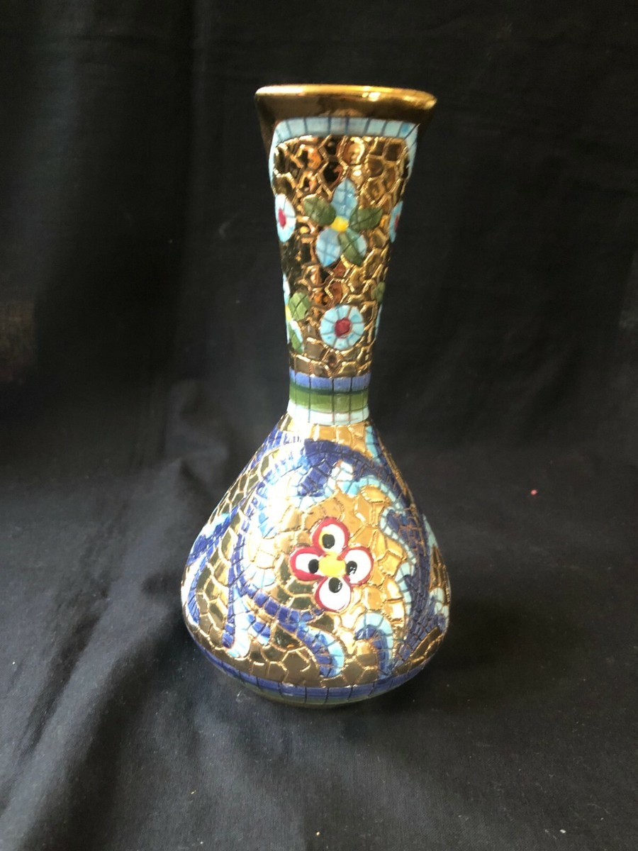 Gialletti Vintage Italian Byzantine Style Gold Mosaic Ewer Deruta