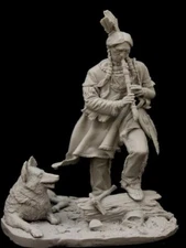 1/24 Scale Native American Flute Player with Wolf Figurine Resin Model Unassembl