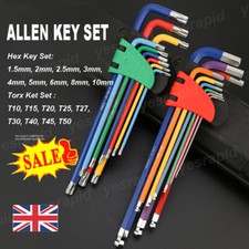 Torx Key Set Allen Star Torque Long Handle Wrench Ball End Hex Key 1.5 - 10mm 9x