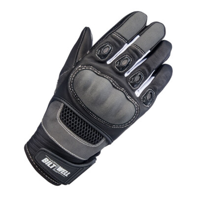Biltwell Bridgeport Motorcycle Gloves Grey Black Size S CE Tested