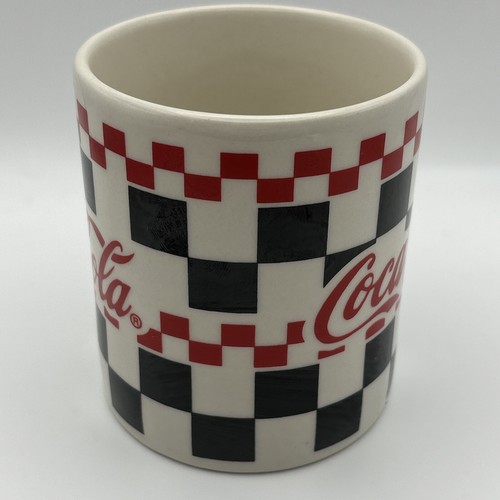 Vintage Coca Cola Kaffeebecher rot schwarz weiß kariert KOSTENLOSER VERSAND - Bild 2 von 4