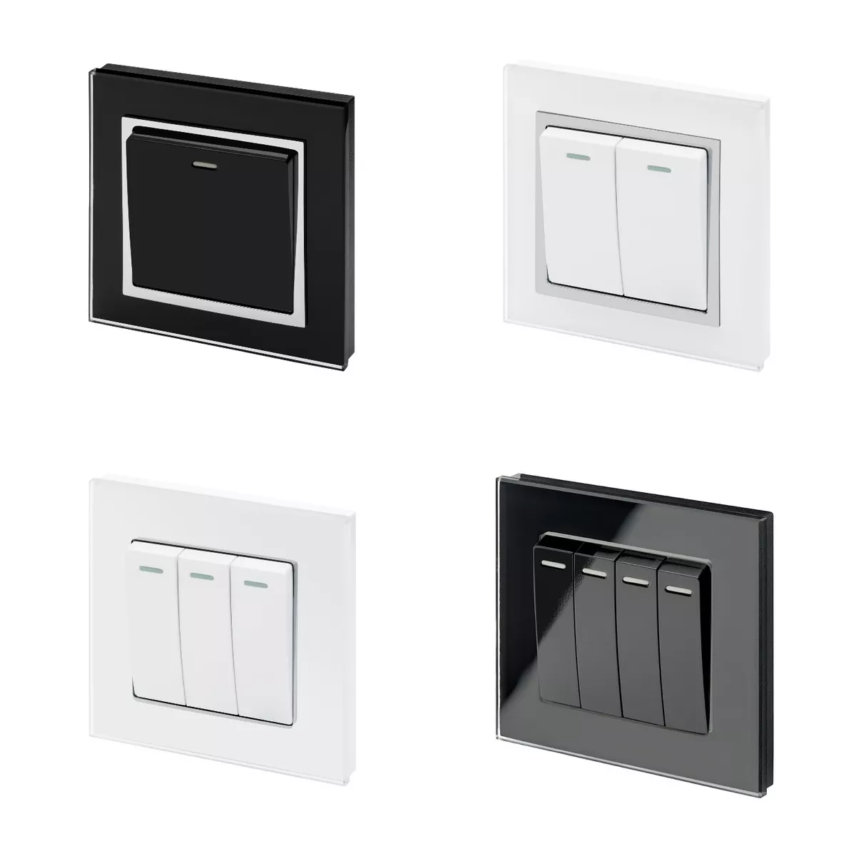 RetroTouch Black White Glass On Off Rocker Mechanical Light Switch 1 2 3 4 Gang