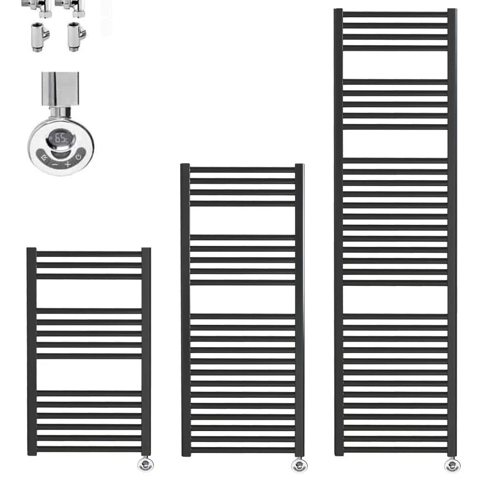Bray Straight Black Heated Towel Rail / Warmer - Dual Fuel, Thermostat Timer  | eBay