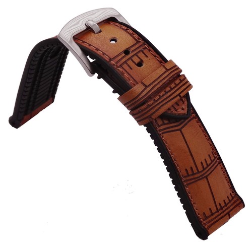 20mm 22mm 24mm retro Pattern Leather Black Rubber Watch Strap Watch band 7 Color - Picture 7 of 18