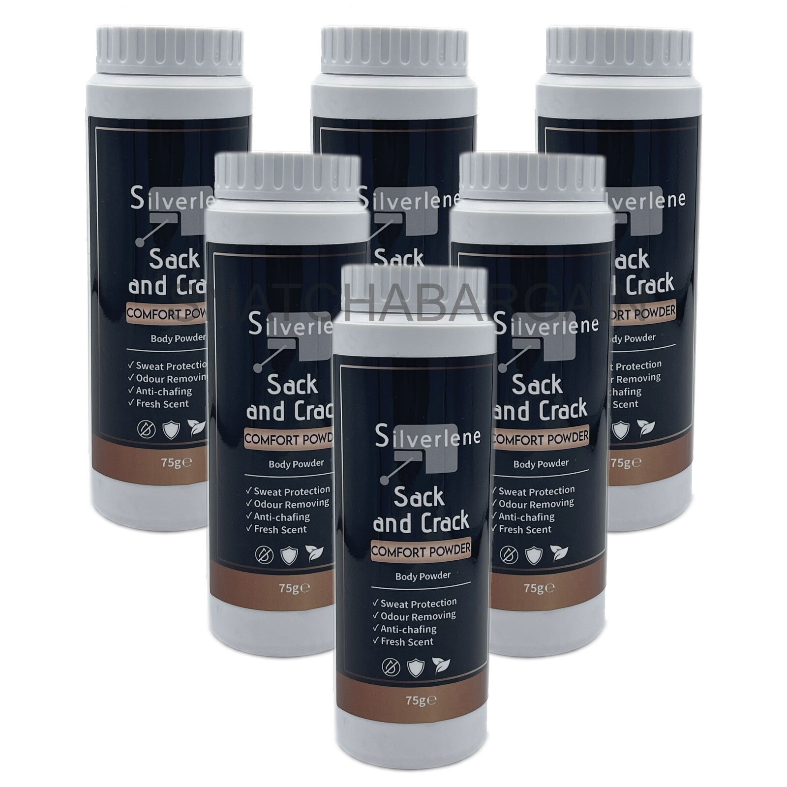 6 x SILVERLENE SACK & CRACK ANTI- CHAFING COMFORT POWDER 75g SWEAT PROTECTION