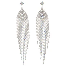 Silver Tone Long Crystal Rhinestone Chandelier Post Earrings E6696-SAB