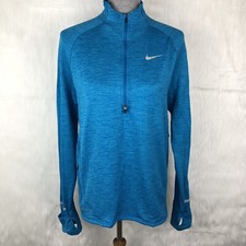 Nike Medium Pullover Half-Zip Blue Lightweight Space Dye Running Thumbholes