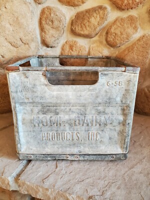 Vintage Galvanized Metal Milk Crate 1950's - PINKERTON'S Home