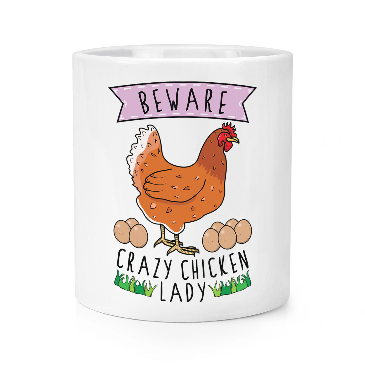 Beware Crazy Chicken Lady Makeup Brush Pencil Pot - Funny