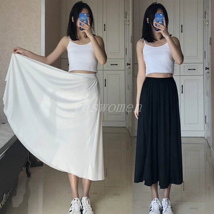 Women A-Line Midi Half Slip Skirt Elastic Waist Skirt Extender Petticoat  Plus