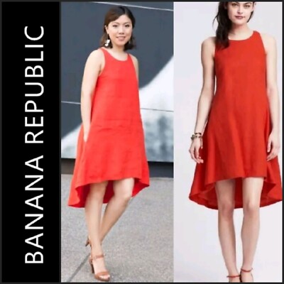Banana Republic Orange LINEN Hi Low Pocket Sleeveless Dress ~ 4P M3020  | eBay