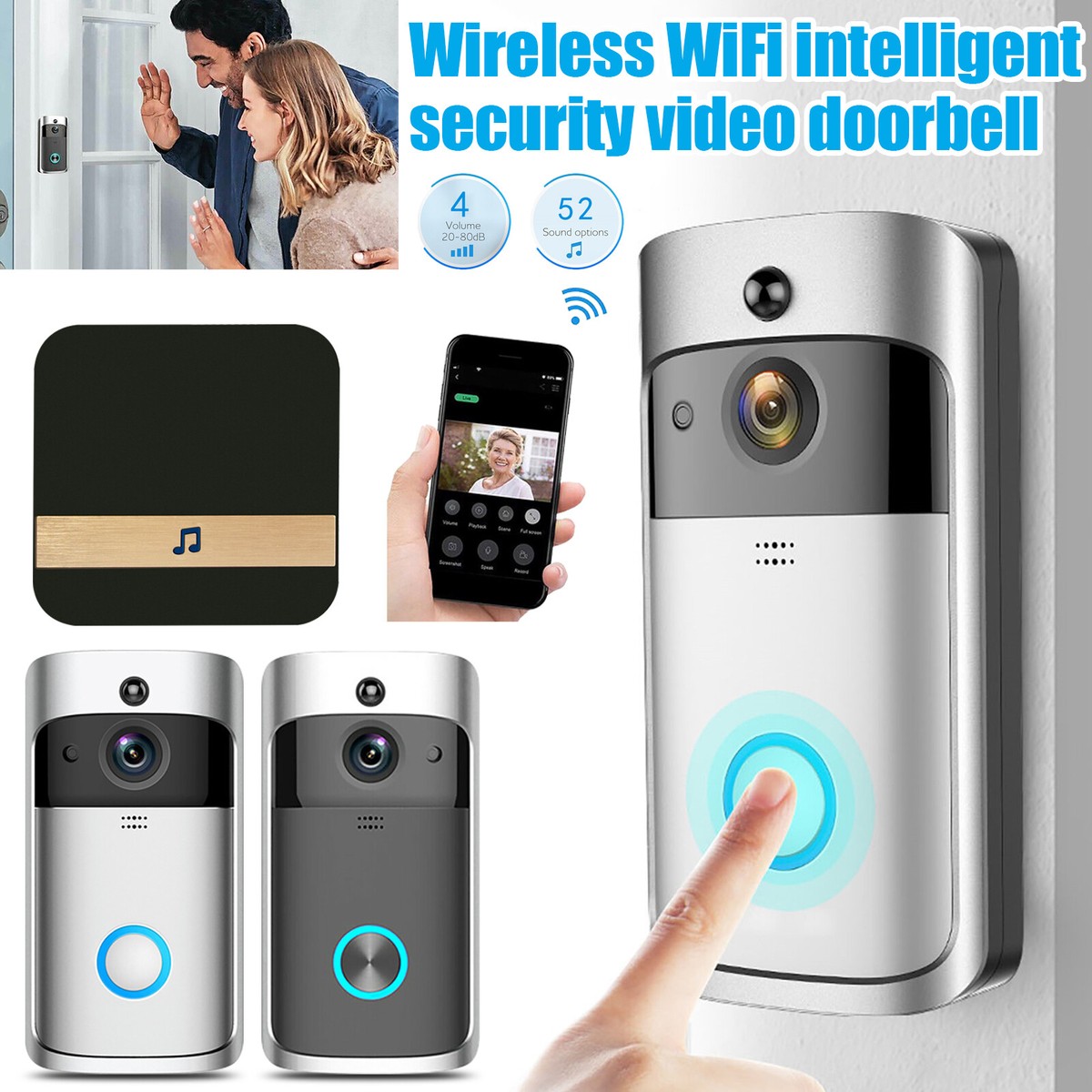 Wireless WiFi Video Doorbell Smart Phone Camera Door Bell Intercom Security  Home