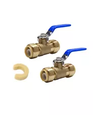 2 Pcs EFEILD 1-inch Push Fit Brass Full Port Ball Valve  &Clip, Blue,  Lead Free