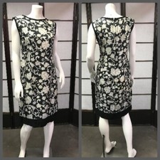 60s Vtg Black White Floral Dress, Rockabilly, Retro, Pin-Up, GoGo, Mod, Space