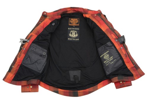 CAMICIA BIKER UOMO IN PELLE MILWAUKEE A QUADRI IN FLANELLA CON ARMATURA OMOLOGATA CE - Foto 47 di 126