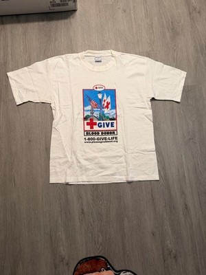 Vintage American Red Cross Give Blood Donor Graphic T-Shirt White Size XL