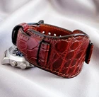22mm Red Aligator Genuine Leather Watch Strap Croco Bund Band Cuff Bracelet