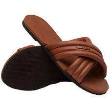 Havaianas Tan Cushioned Cross Strap Slip On Flat Slider Sandals Mules Size 8