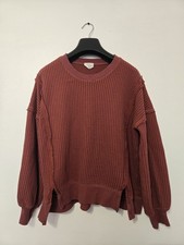 Women's Oversized Waffle Knit Sweatshirt Long-Sleeve Top Wine Color Sz Small