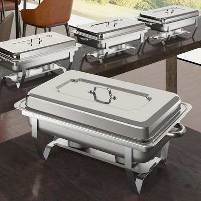 Rectangular Chafing Dish Set Food Warmer Buffet Warming for Banquet Party 4pc 9L
