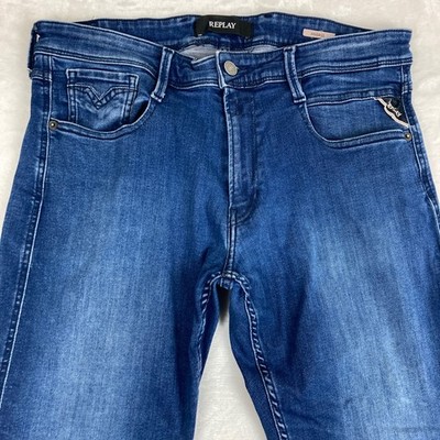 Mens Replay M914 ANBASS Jeans W32 W33 L32 Stretch Slim Tapered Blue