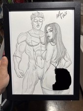 Original Invincible And Atom Eve Sketch Art By Aurelio Rigoni Framed !