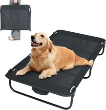 Elevated Dog Bed for Large Pet with No-Slip Feet, Foldable Portable Washable Rai