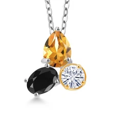 925 Sterling Silver and 10k Yellow Gold Citrine Black Sapphire and White