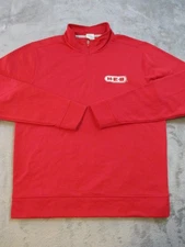 H-E-B Employee Pullover Mens Small Red 1/4 Zip Sweatshirt Embroidered HEB Logo