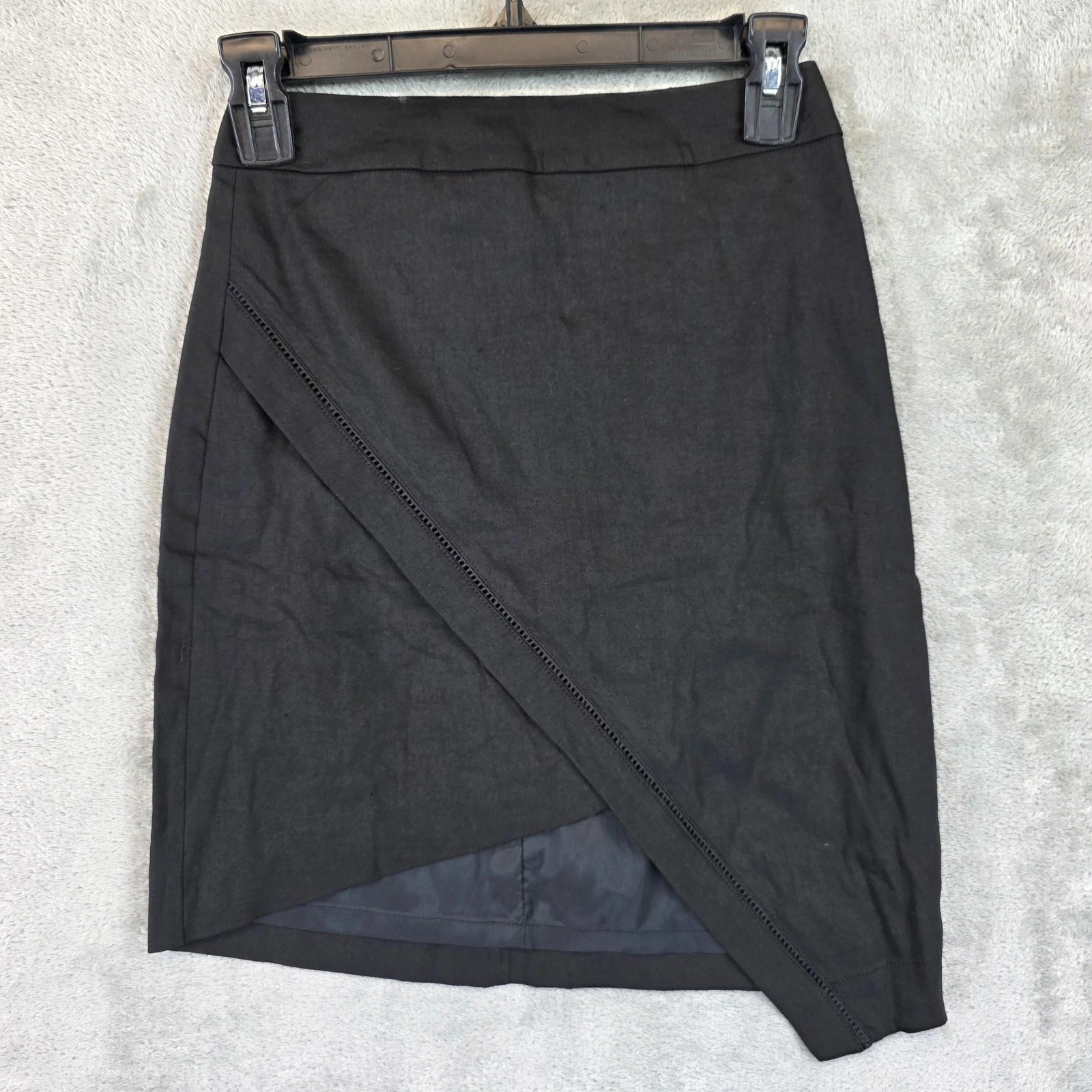 bebe Linen Asym Detail Skirt Womens 2 Black Lined Pencil Asymmetric Hem Back Zip