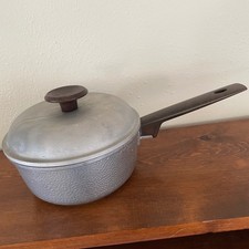 Vintage Hammered Aluminum Pot  Lid unbranded Stamped Made In USA Mid Century