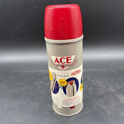 #ad Ace Hardware Thermos Vacuum Bottle Red Top Gray Body New Never Used $39.99
