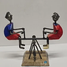 Vintage Signed Manuel FELGUEREZ Folk Art Metal Seesaw Modernist Sculpture Mexico